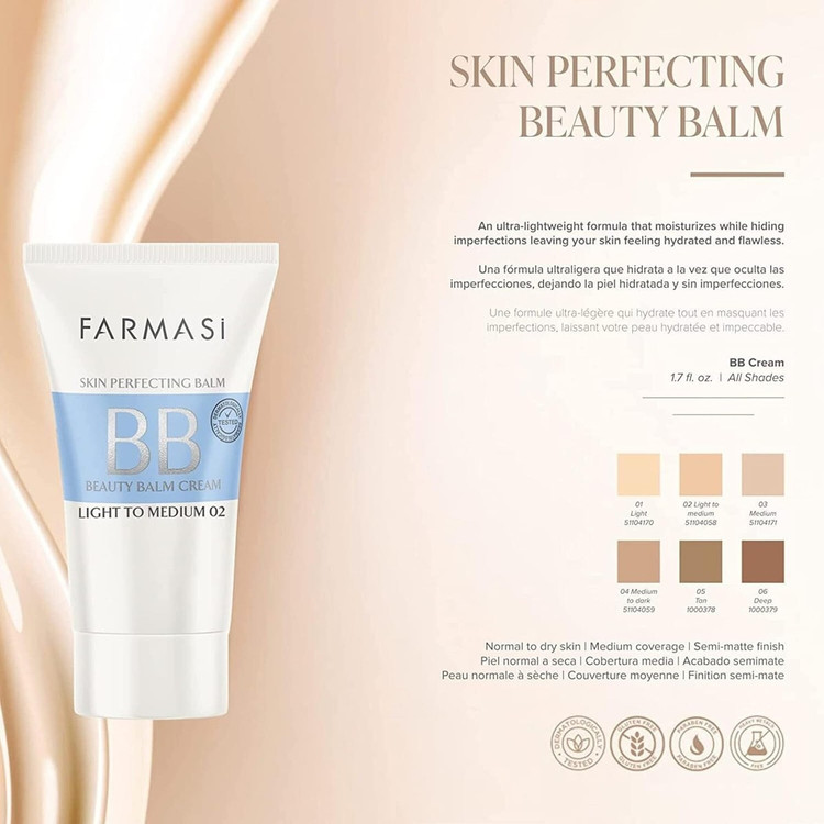 کرم بیبی (BB) فارماسی (Farmasi) مدل Beauty Balm Cream حجم 50 میلیلیتر (مجموعه رنگبندی 01 و 03)
