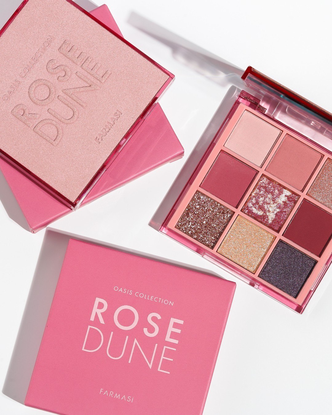 پالت سایه چشم فارماسی کالکشن اوسیس مدل Rose Dune با تم رنگی رُز، ارغوانی و نود گرم