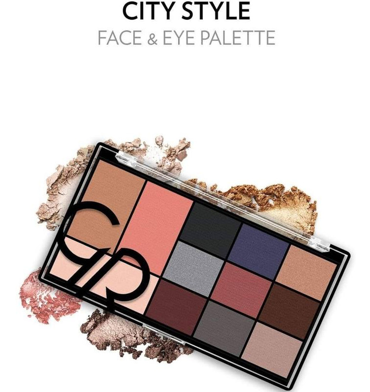 پالت همهکاره صورت و چشم گلدن رز مدل City Style رنگ 02 Smokey – شامل ۹ سایه، هایلایتر، برونزر و رژگونه