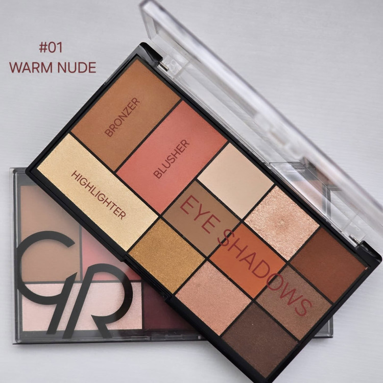 پالت همهکاره صورت و چشم گلدن رز مدل City Style رنگ 01 Warm Nude – شامل ۹ سایه، هایلایتر، برونزر و رژگونه